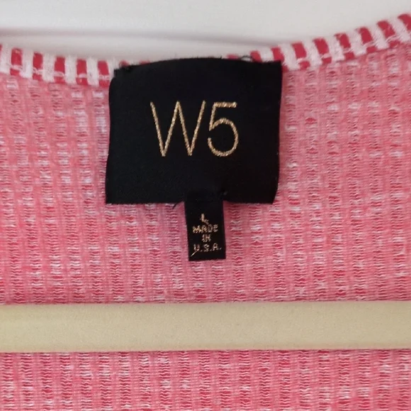 W5 Women's Pink Striped Button-Down Tee - Picture 3 of 5